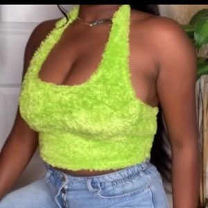 Retro Fuzzy bright green halter-top